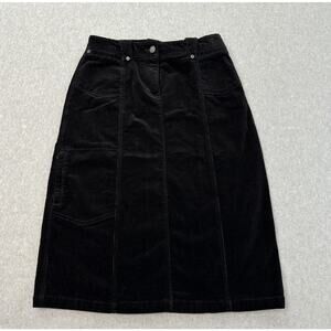 Woolrich Corduroy Skirt WMNS 4 Black Straight Knee Length Stretch Pockets Button